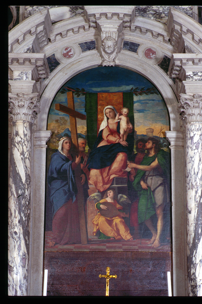 Madonna con Bambino e Santi (dipinto) di Negretti Jacopo Detto Palma Il Vecchio (attribuito) - ambito veneto (sec. XVI)