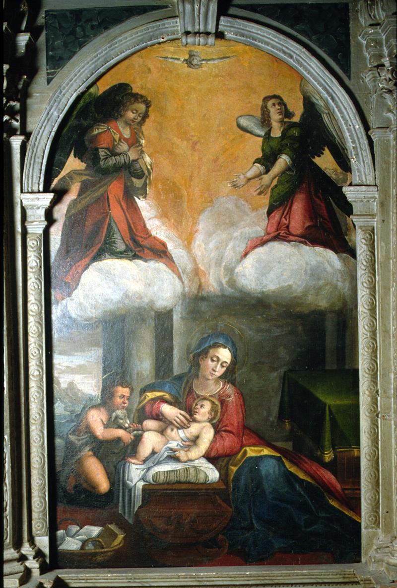 Madonna con Bambino e San Giovannino (dipinto) di Frigimelica Francesco - ambito veneto (prima metà sec. XVII)