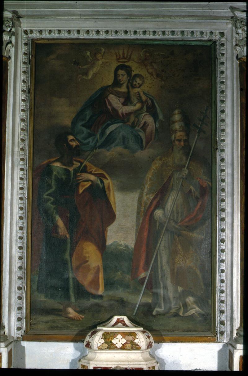 Madonna della Neve tra San Silvestro e San Fermo (dipinto) di Triva Antonio - ambito veneto (secondo quarto sec. XVII)