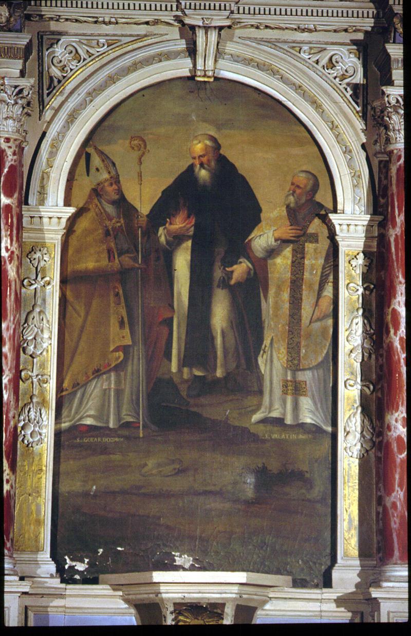 Sant'Antonio Abate, San Gottardo e San Valentino (dipinto) di Frigimelica Francesco (attribuito) - ambito veneto (prima metà sec. XVII)
