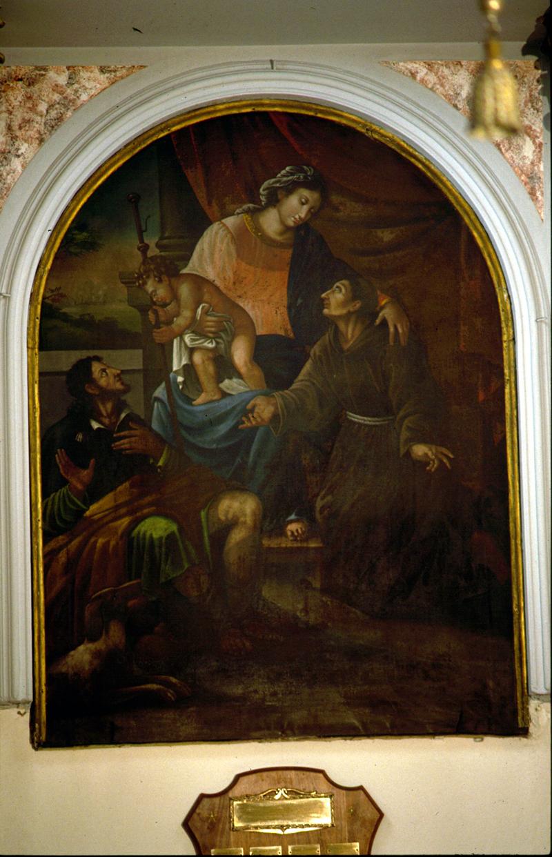 Madonna con Bambino, Sant'Antonio e San Rocco (dipinto) - manifattura veneta (fine/inizio secc. XVI/ XVII)