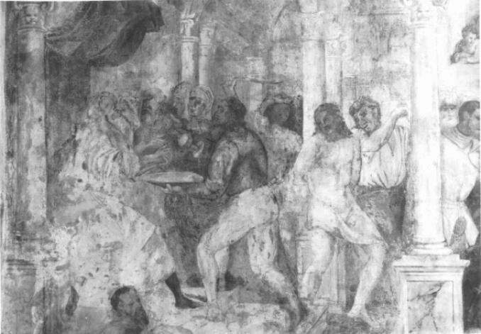 Cristo condannato a morte (decorazione pittorica) di Tessari Girolamo detto Girolamo dal Santo (attribuito) (sec. XVI, sec. XVI)