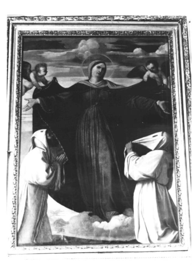 Madonna della Misericordia e due disciplini (decorazione pittorica) - ambito veneto (sec. XVI)