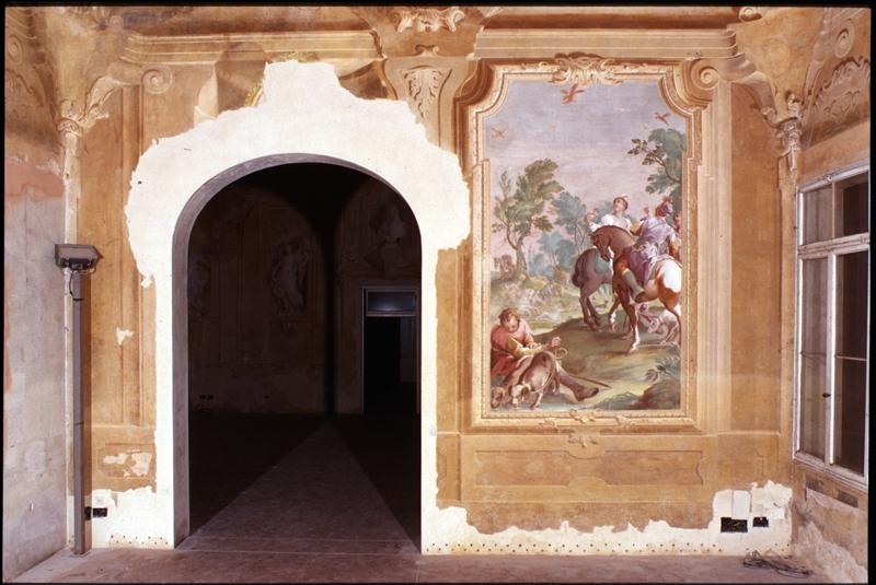finta architettura/ scena di caccia (dipinto) di Crosato Giovanni Battista (attribuito) - ambito veneto (sec. XVIII)