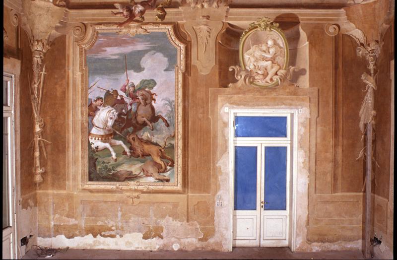 finta architettura/ scena di caccia (dipinto) di Crosato Giovanni Battista (attribuito) - ambito veneto (sec. XVIII)