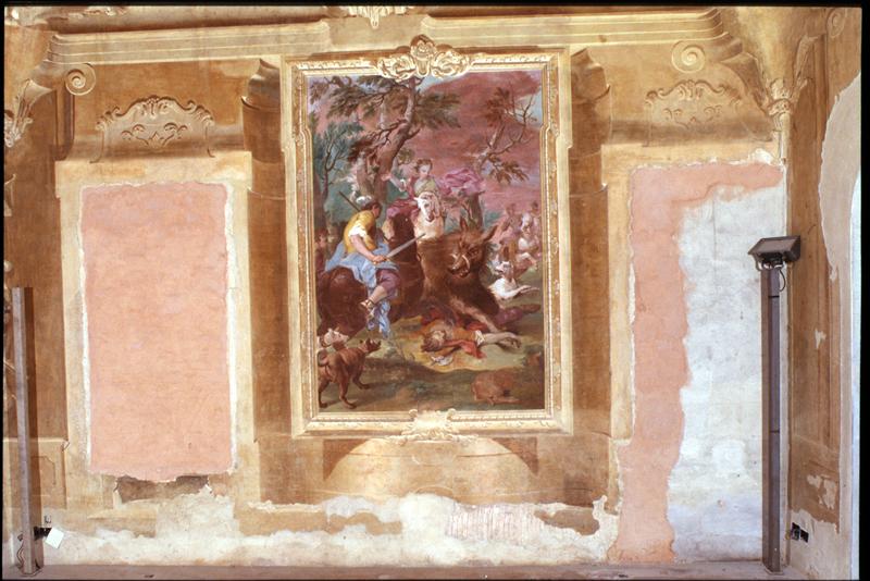 motivi decorativi: scena di caccia (dipinto) di Crosato Giovanni Battista (attribuito) - ambito veneto (sec. XVIII)