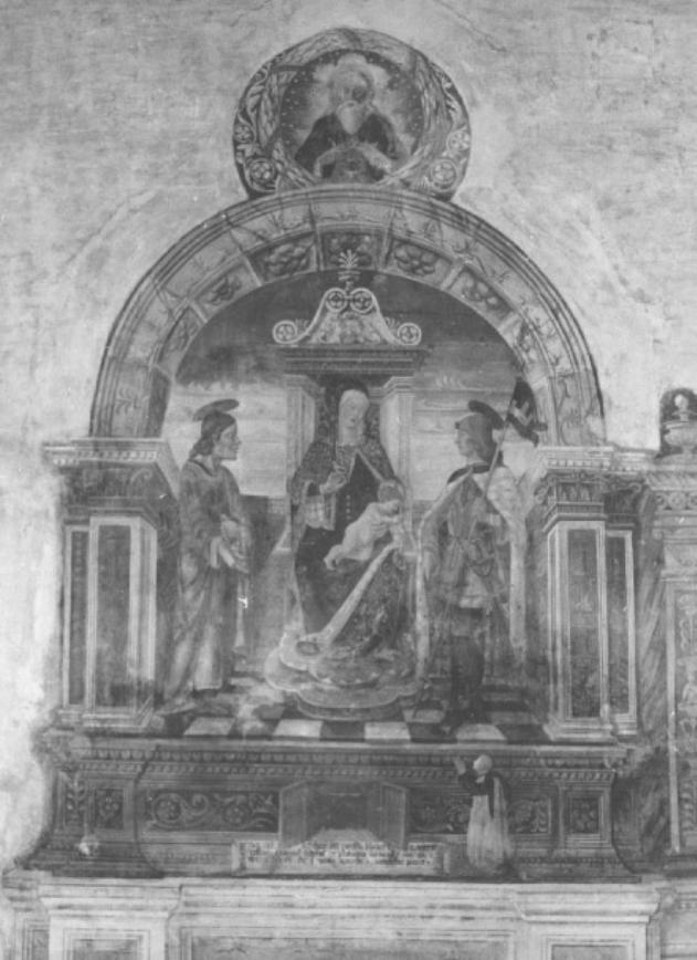Madonna con Bambino in trono tra San Giovanni e San Liberale (dipinto) di Antonello Da Serravalle (sec. XV)