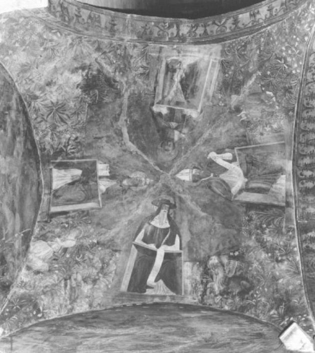 Dottori della Chiesa/ simboli degli Evangelisti/ motivi decorativi fitomorfi (dipinto) di Zago Antonio - ambito veneto (sec. XVI)