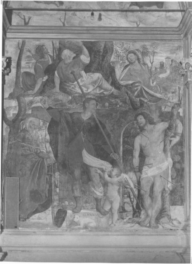 Sant'Antonio Abate, San Rocco e San Sebastiano (dipinto) di Pagani Francesco detto Francesco da Milano (sec. XVI)