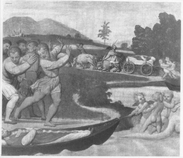 Corpo di San Tiziano trasportato miracolosamente dagli angeli (dipinto) di Amalteo Pomponio (attribuito) (sec. XVI)