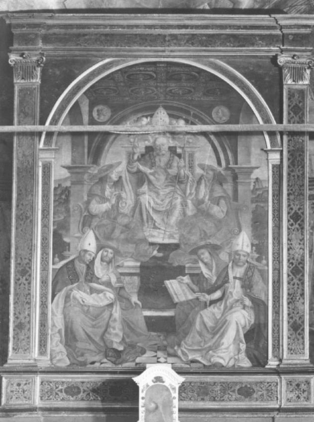 San Silvestro Papa tra quattro cardinali e due Vescovi (dipinto) di Pagani Francesco detto Francesco da Milano (attribuito) (sec. XVI)