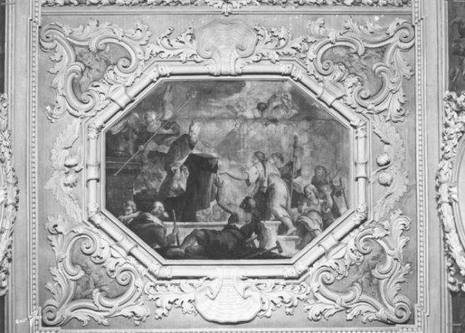 storiedella vita di Sant'Agostino; il santo fa elemosina ai poveri (dipinto) di Bambini Nicolò (attribuito) (sec. XVIII)