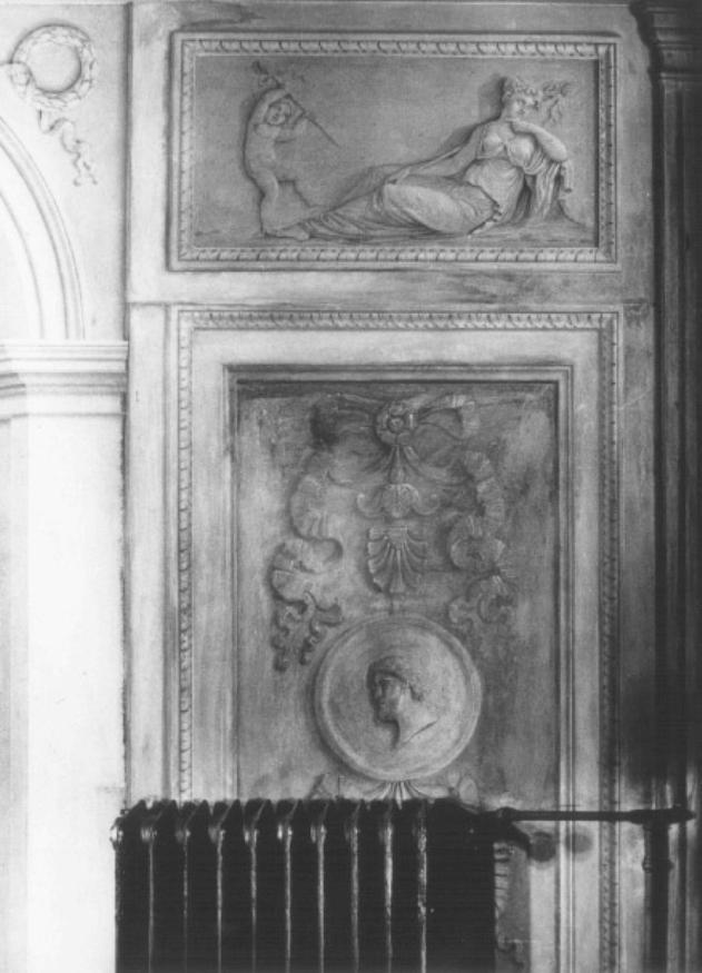 motivi decorativi a nastro/ medaglione con testa maschile di profilo (dipinto) di Borsato Giuseppe (sec. XIX)