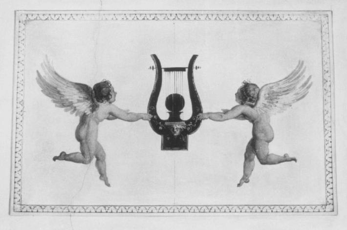 putti alati con lira (dipinto) di Hayez Francesco (sec. XIX)