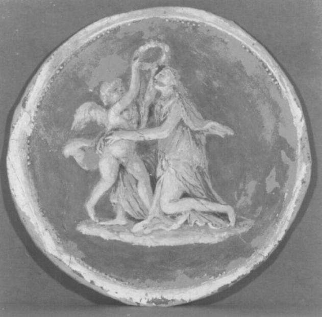 figura allegorica femminile con Amorino (dipinto) di Bison Giuseppe Bernardino (attribuito) (primo quarto sec. XV)