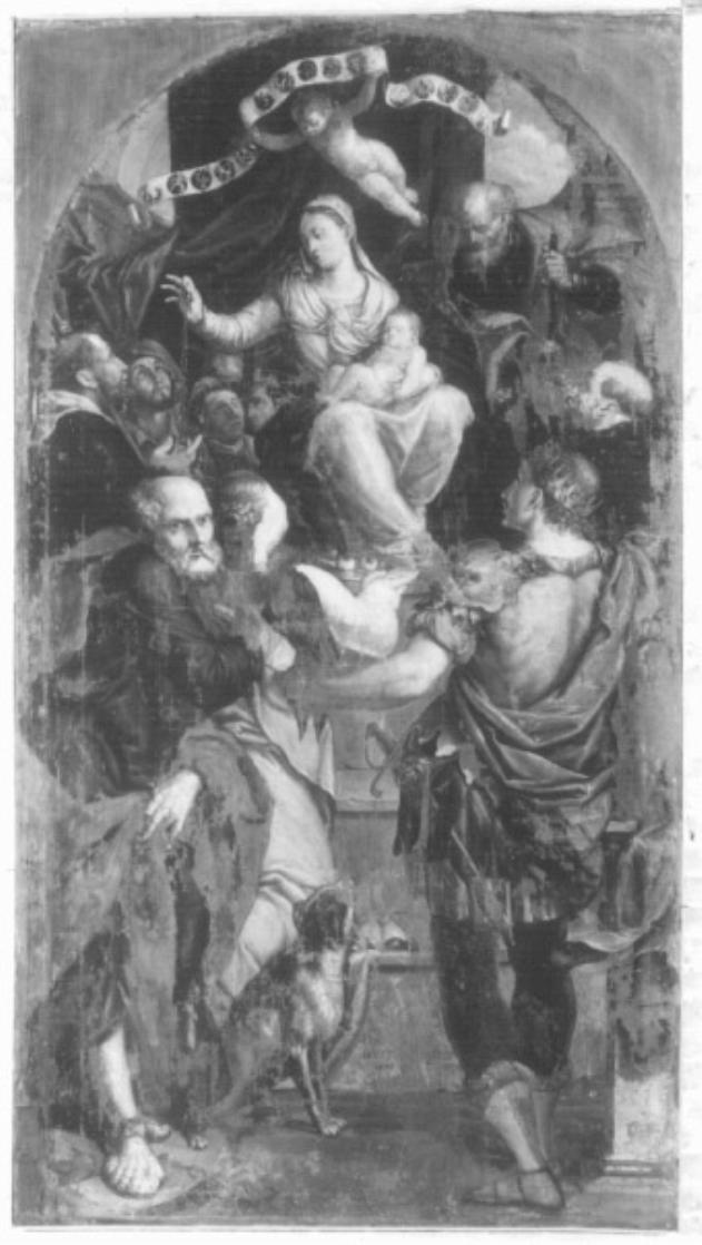 Madonna del Rosario con Bambino e santi (dipinto) di Guardi Francesco (cerchia) (inizio sec. XVII)