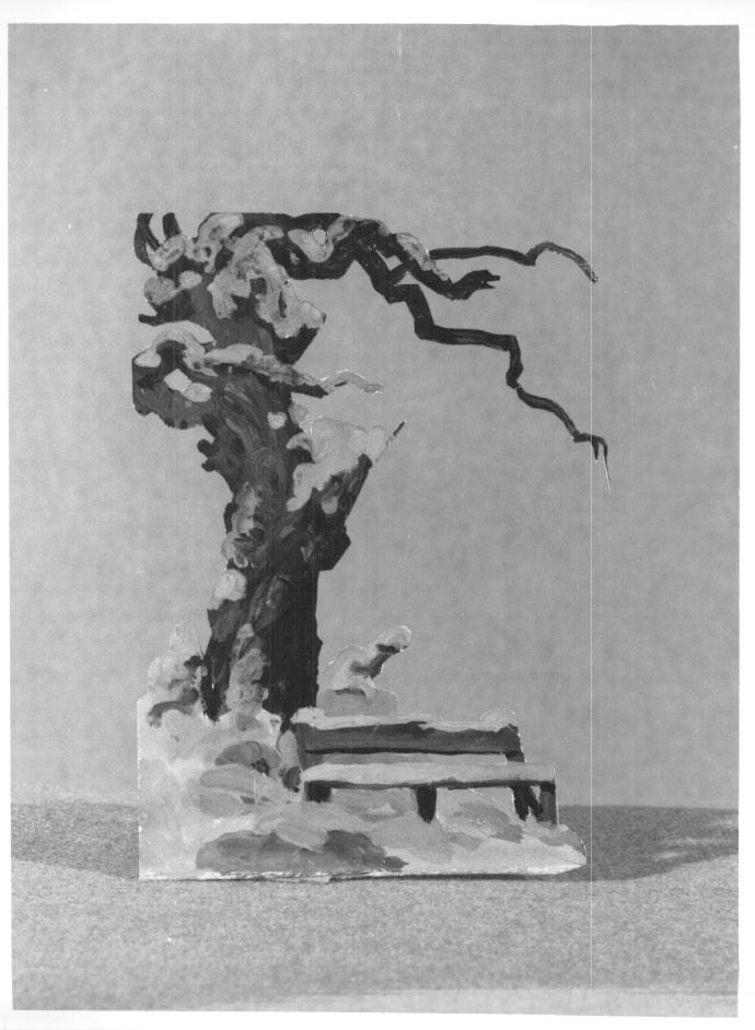 albero innevato e panchina (modellino di scenografia, frammento) - ambito veneto (sec. XX)