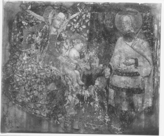 Madonna in trono con Gesù bambino, santo e commit- tente (dipinto) - ambito veneto (sec. XV)
