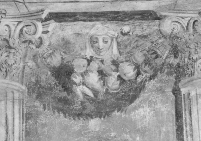 festone di frutta/ testa femminile (dipinto) - ambito trevigiano (ultimo quarto sec. XVI)