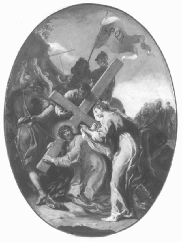 stazione VI: Gesù asciugato dalla Veronica (dipinto) di Zugno Francesco (attribuito) (sec. XVIII)