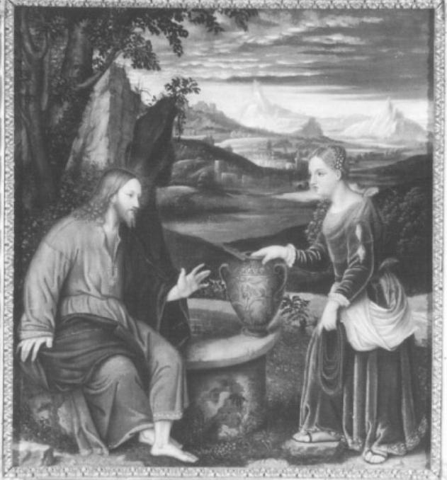 Cristo e la samaritana al pozzo (dipinto) di Basaiti Marco (attribuito) (sec. XVI)