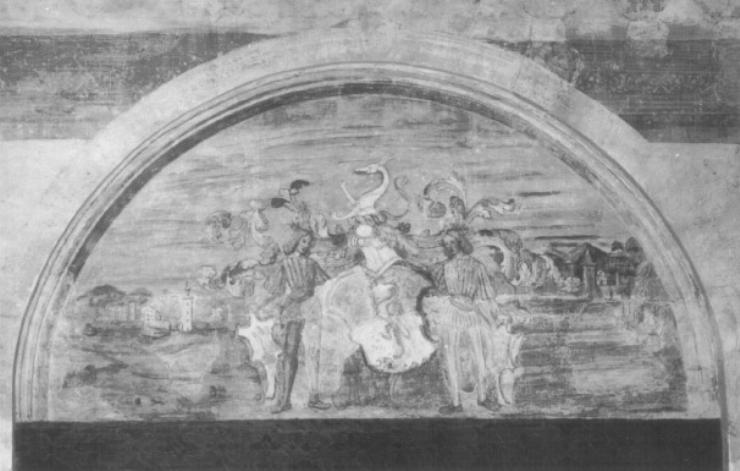 Paggi tra stemma gentilizio della famiglia Rinaldi (dipinto) - ambito veneto (ultimo quarto sec. XV)