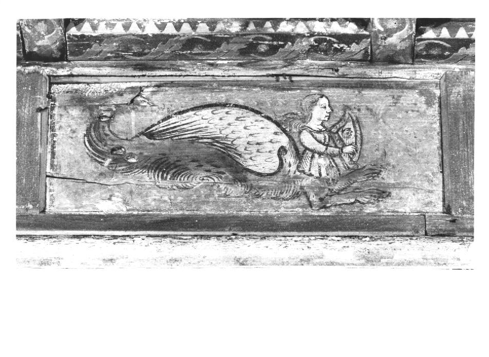 figura fantastica che suona l'arpa (dipinto) - ambito veneto (sec. XV)