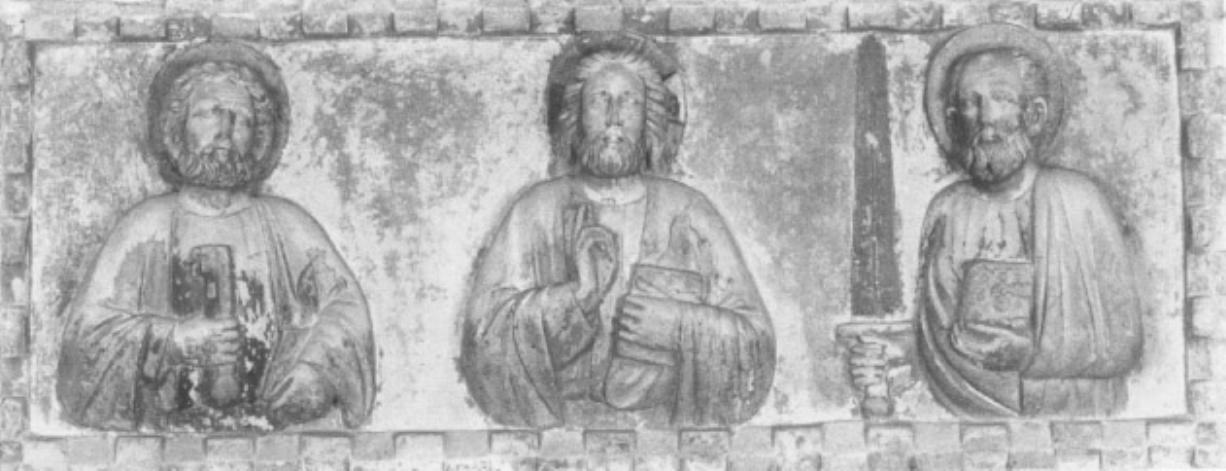 Redentore tra due santi (rilievo) - ambito veneto (sec. XIV)