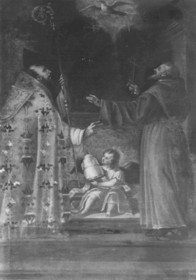 Santo vescovo e San Francesco di Sales in adorazione dello Spirito Santo (dipinto) - ambito veneto (sec. XVII)