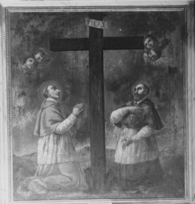 San Carlo Borromeo e S. Francesco di Sales in adora- zione della croce (dipinto) - ambito veneto (sec. XVII)