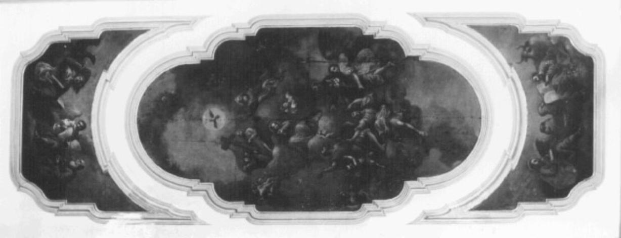 La Trinita', la Madonna e i santi Giovanni Battista e Gaetano da Thiene. I quattro evangelisti (dipinto) - ambito veneto (sec. XVII)