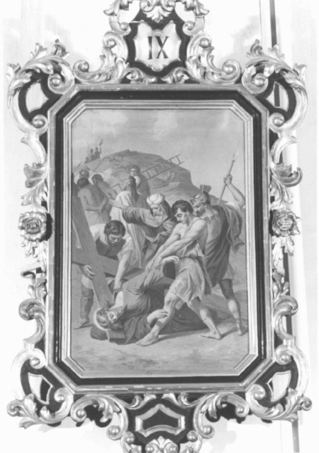 stazione IX: Gesù cade sotto la croce la terza volta (dipinto) - ambito veneto (inizio sec. XX)