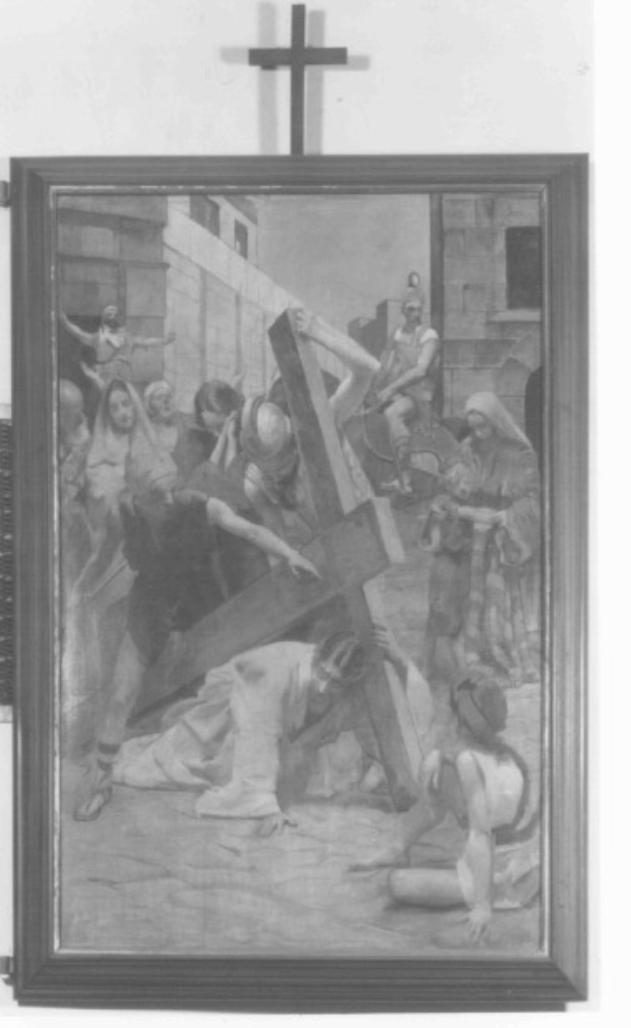 VII Stazione Gesu' cade sotto la croce la seconda volta (dipinto) di Pomi Alessandro (sec. XX)