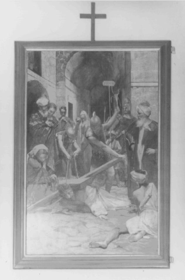 Terza caduta di Cristo con la croce - Stazione IX (dipinto) di Pomi Alessandro - ambito veneto (sec. XX)