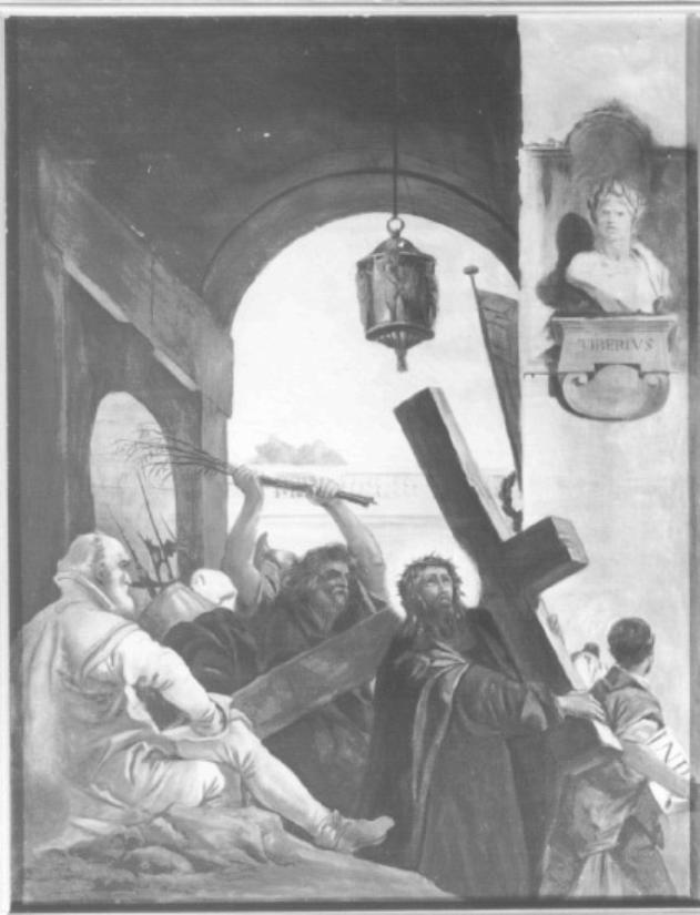 stazione III: Gesù cade sotto la croce la prima volta (dipinto) di Caliari Paolo Detto Paolo Veronese (maniera) - ambito veneto (ultimo quarto sec. XVI)