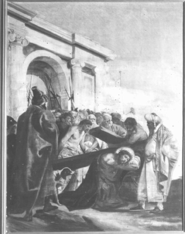 stazione VII: Gesù cade sotto la croce la seconda volta (dipinto) di Caliari Paolo Detto Paolo Veronese (maniera) - ambito veneto (ultimo quarto sec. XVI)