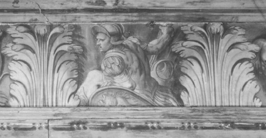 figura allegorica di Marte/ motivi decorativi ve- getali (dipinto) di Campagnola Domenico (attribuito) (sec. XVI)