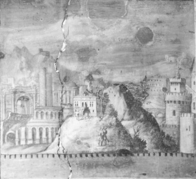 P. Valerio Publicola distrugge la propria casa (dipinto) di Campagnola Domenico (attribuito) (sec. XVI)