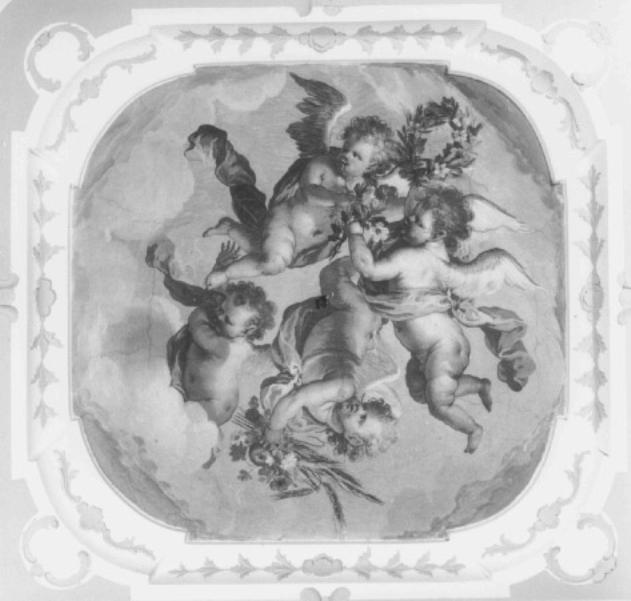 putti alati con fiori (dipinto) - ambito veneto (sec. XVIII)