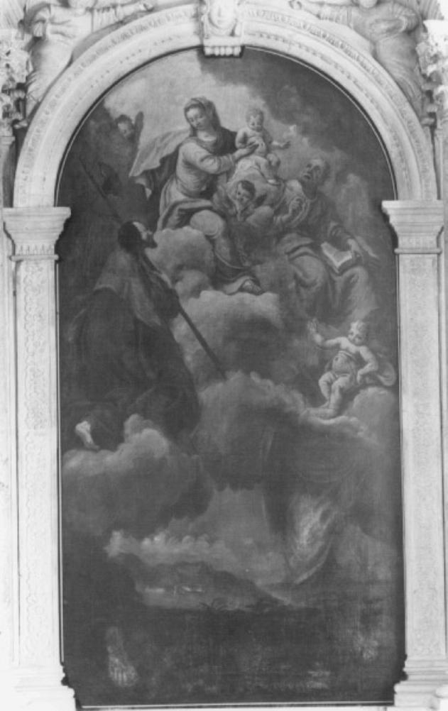 Madonna con Bambino, San Matteo e altro santo (dipinto) di Dall'Oglio Egidio (sec. XVIII)