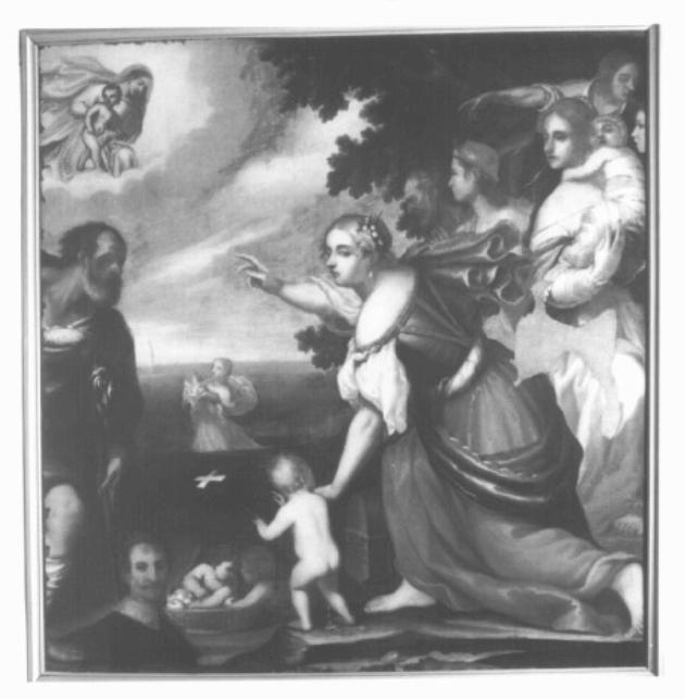 miracolo della Madonna/ ritratto di donatore (dipinto) di Rossi Giovanni Battista (sec. XVII)