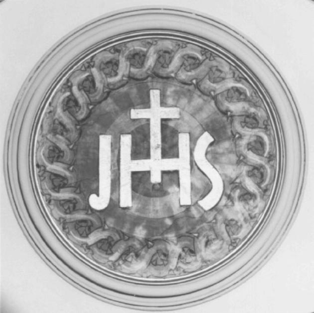 Monogramma di Cristo entro tondo con cornice a ovuli (dipinto) di Manzoni Giacomo (attribuito) - ambito padovano (sec. XIX)