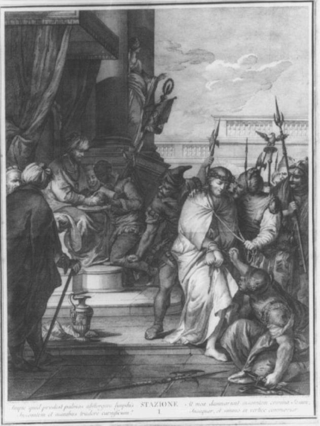 stazione I: Gesù condannato a morte (dipinto, serie) di Zugno Francesco (maniera), Baratti Antonio (sec. XVIII)