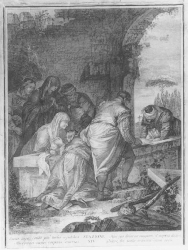 stazione XIV: Gesù deposto nel sepolcro (dipinto) di Zugno Francesco (attribuito), Berardi Fabio (attribuito) (sec. XVIII)
