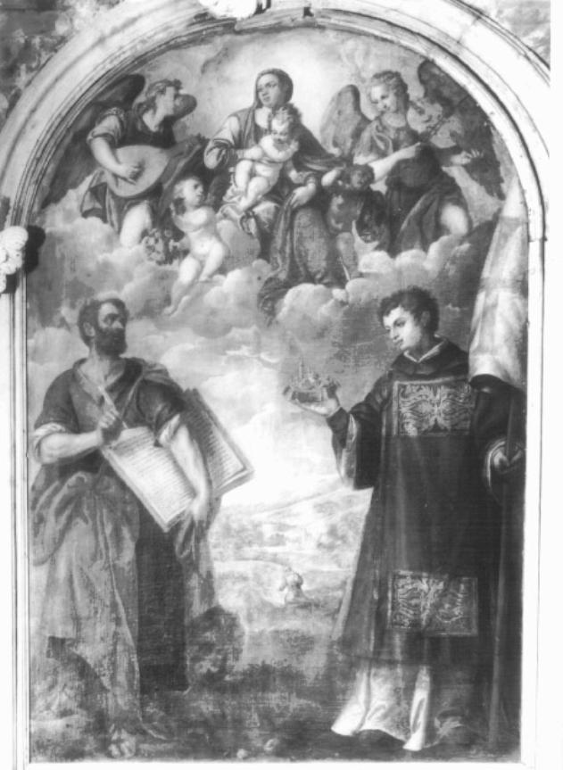 Madonna con Bambino in gloria e i santi Marco e Daniele (dipinto) di Micheli Parrasio (attribuito) (sec. XVI)