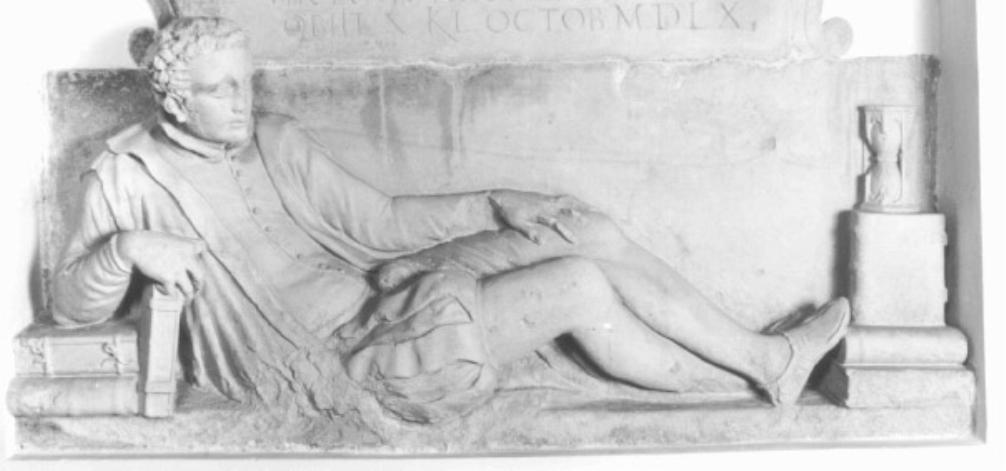 Giuseppe Pivo/ libri/ clessidra (scultura) di Segala Francesco (attribuito) (sec. XVI)