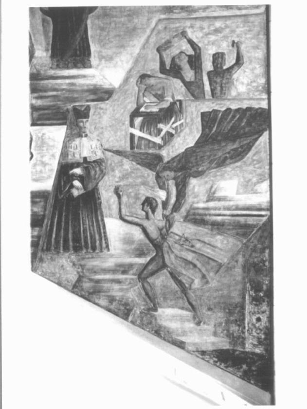 Ingresso delle studentesse nei propilei dello studio (dipinto) di Ponti Gio, Pendini Fulvio, Dandolo Giovanni (sec. XX)