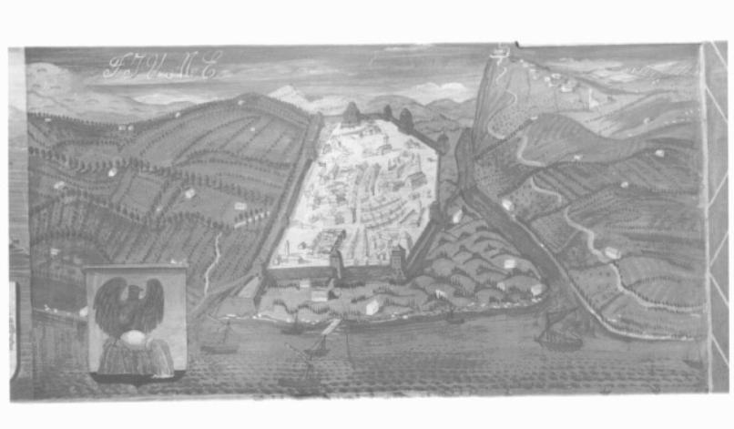 Pianta prospettica di Fiume (dipinto) di Fornasetti Pietro (sec. XX)