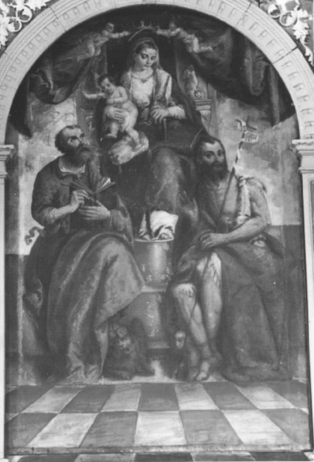 Madonna con Bambino San Marco Evangelista e San Giovanni Battista (dipinto) di Marescalchi Pietro Detto Spada - ambito veneto (sec. XVI)