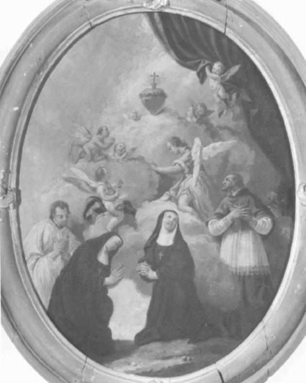 Madri Clarisse, san Giovanni Nepomuceno pregano il Sacro Cuore di Gesù (dipinto) di Dall'Oglio Egidio (attribuito) (sec. XVIII)